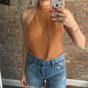 Free People Metallic Copper Open Back Bodysuit